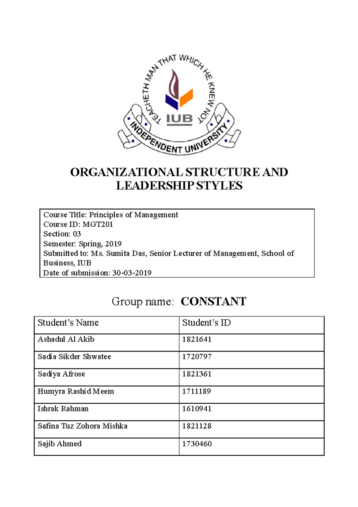 Organizational Structure and Leadership Style Final - ORGANIZATIONAL ...
