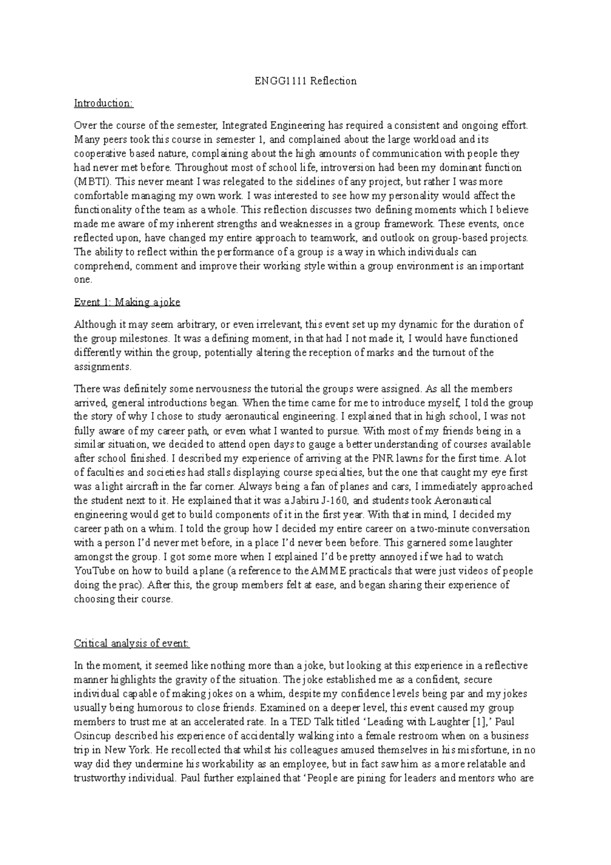 ENGG1111 Reflection - reflecting on the course - ENGG1111 Reflection ...