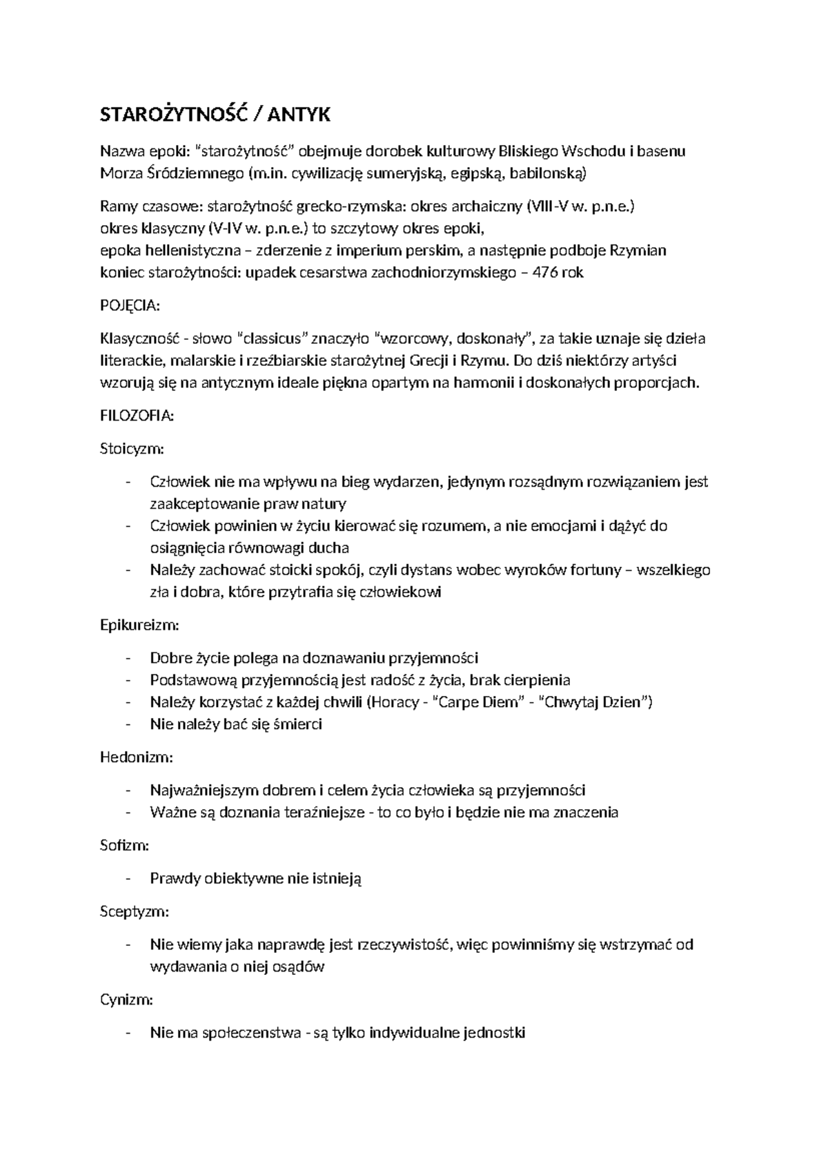 Antyk - pojęcia - STAROŻYTNOŚĆ / ANTYK Nazwa epoki: “starożytność