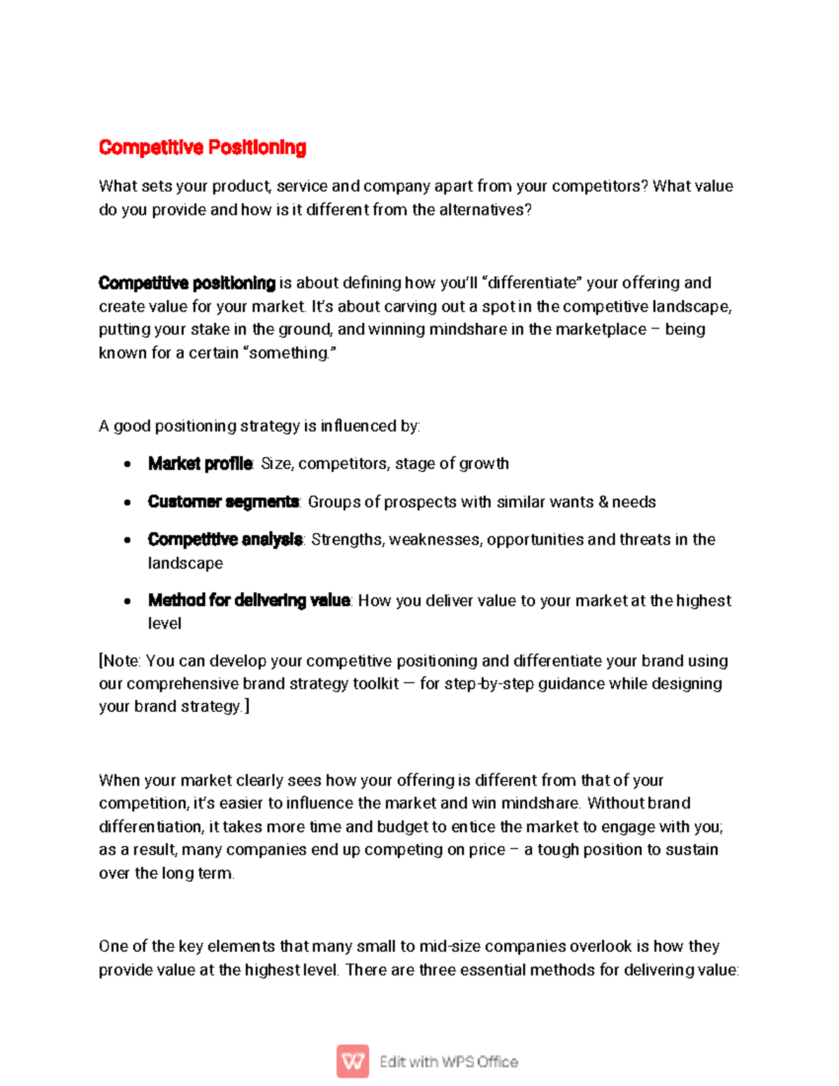Competitive Positioning - It’s about carving out a spot in the ...