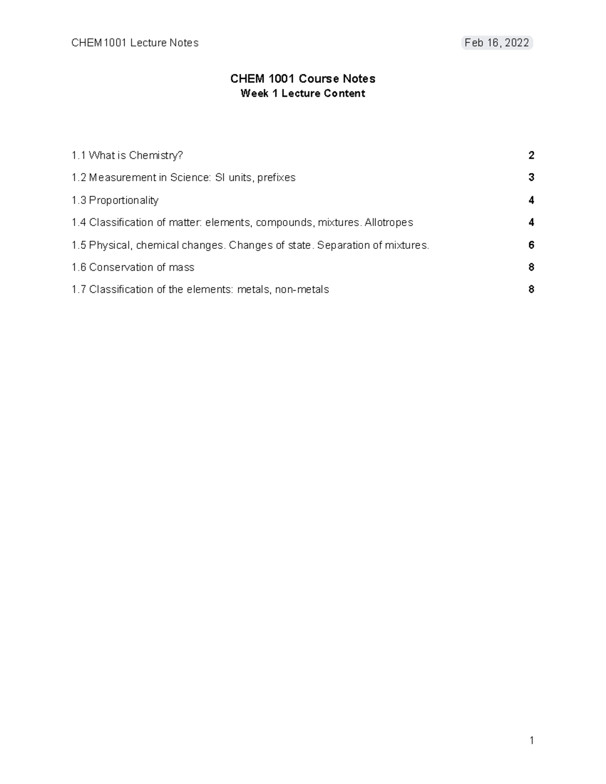 CHEM1001 Lecture Notes Feb 16 2022 - Studocu