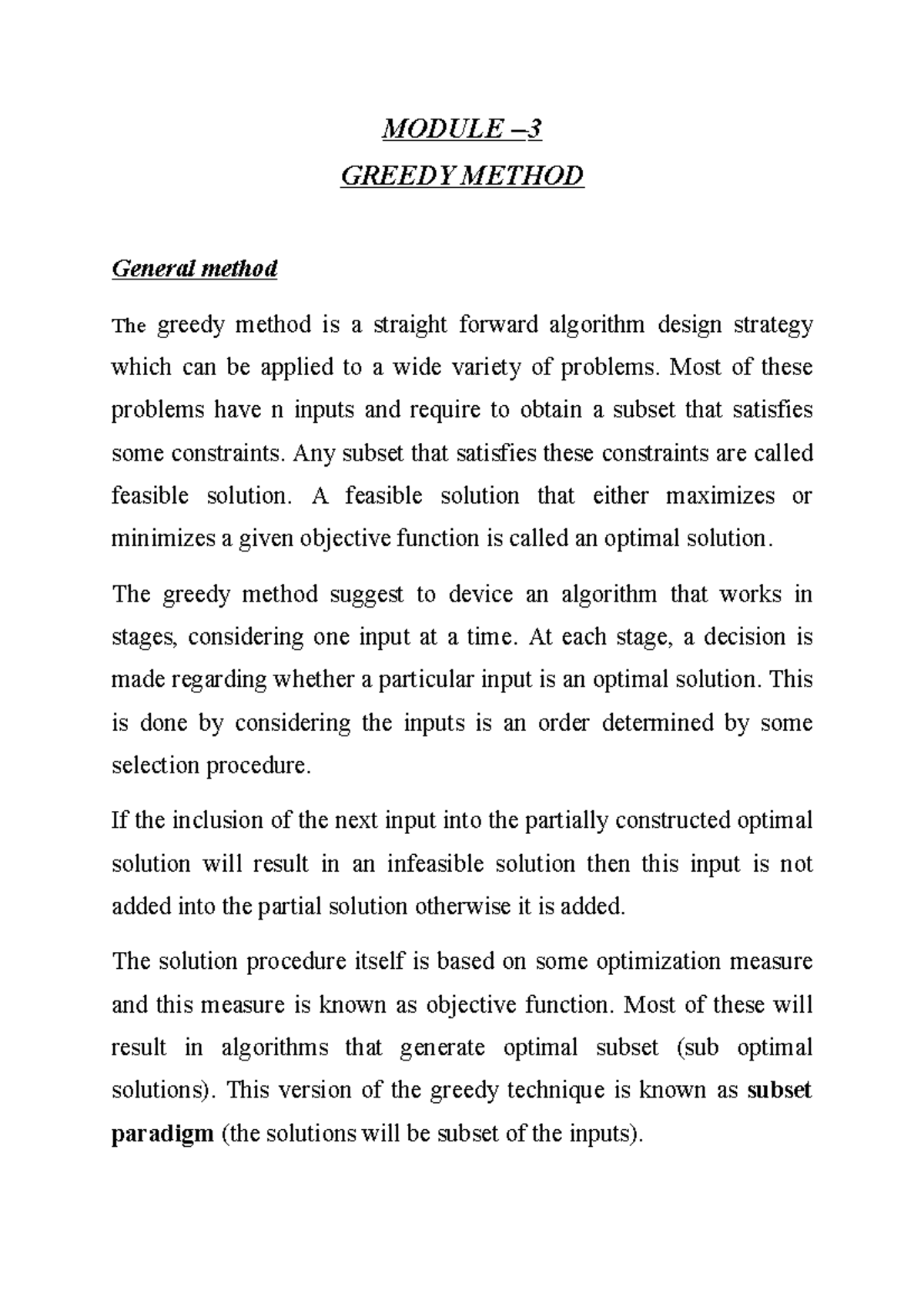 Greedy Method General Method