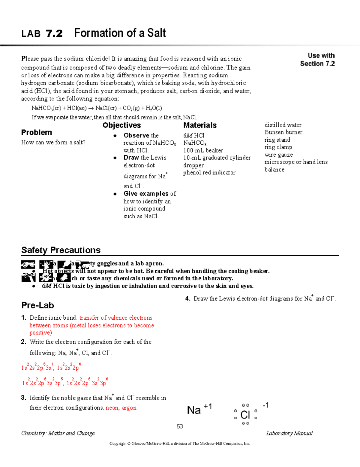 Hook formation of a salt LAB 7 Formation of a Salt Please pass the