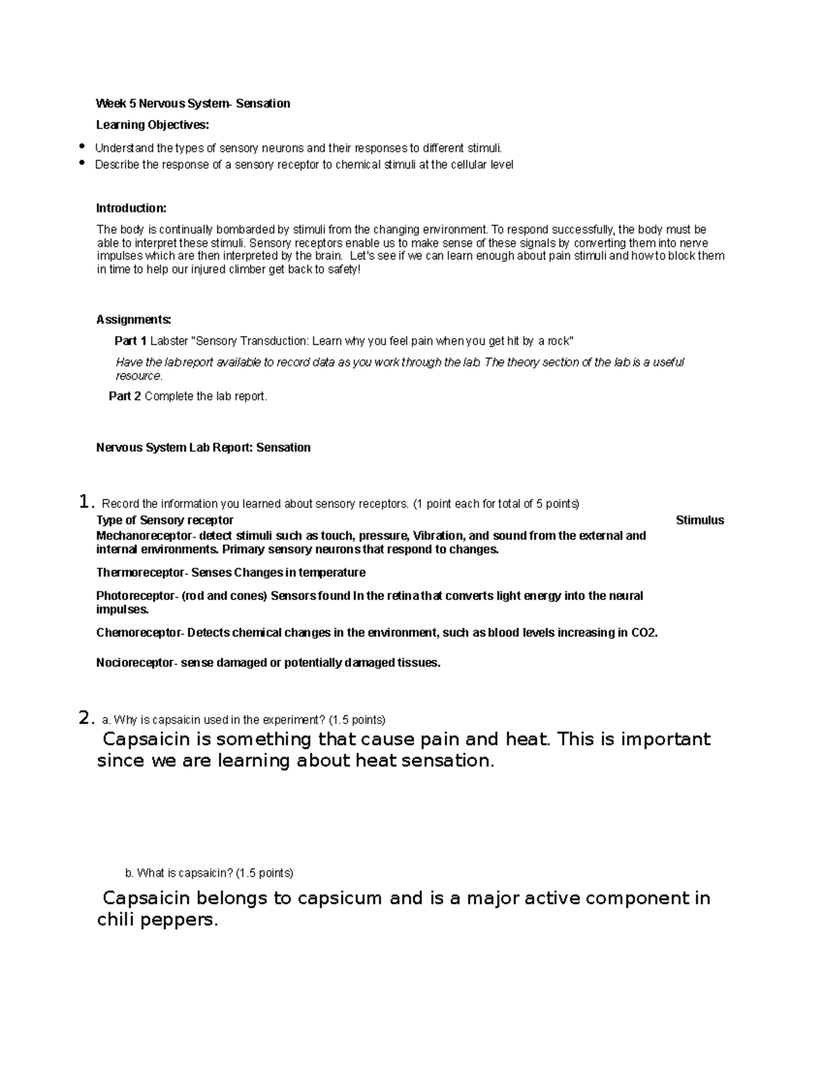 Week 5 lab AP2 - Lab - Week 5 Nervous System- Sensation Learning ...