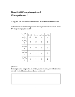 Blatt 1 - Sommersemster - Kurs 01608 Computersysteme I Einsendeaufgaben ...