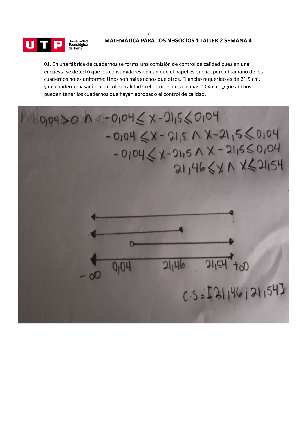 Matemática PARA LOS Negocios 1 Taller 2 Semana 4 - MATEMÁTICA PARA LOS ...