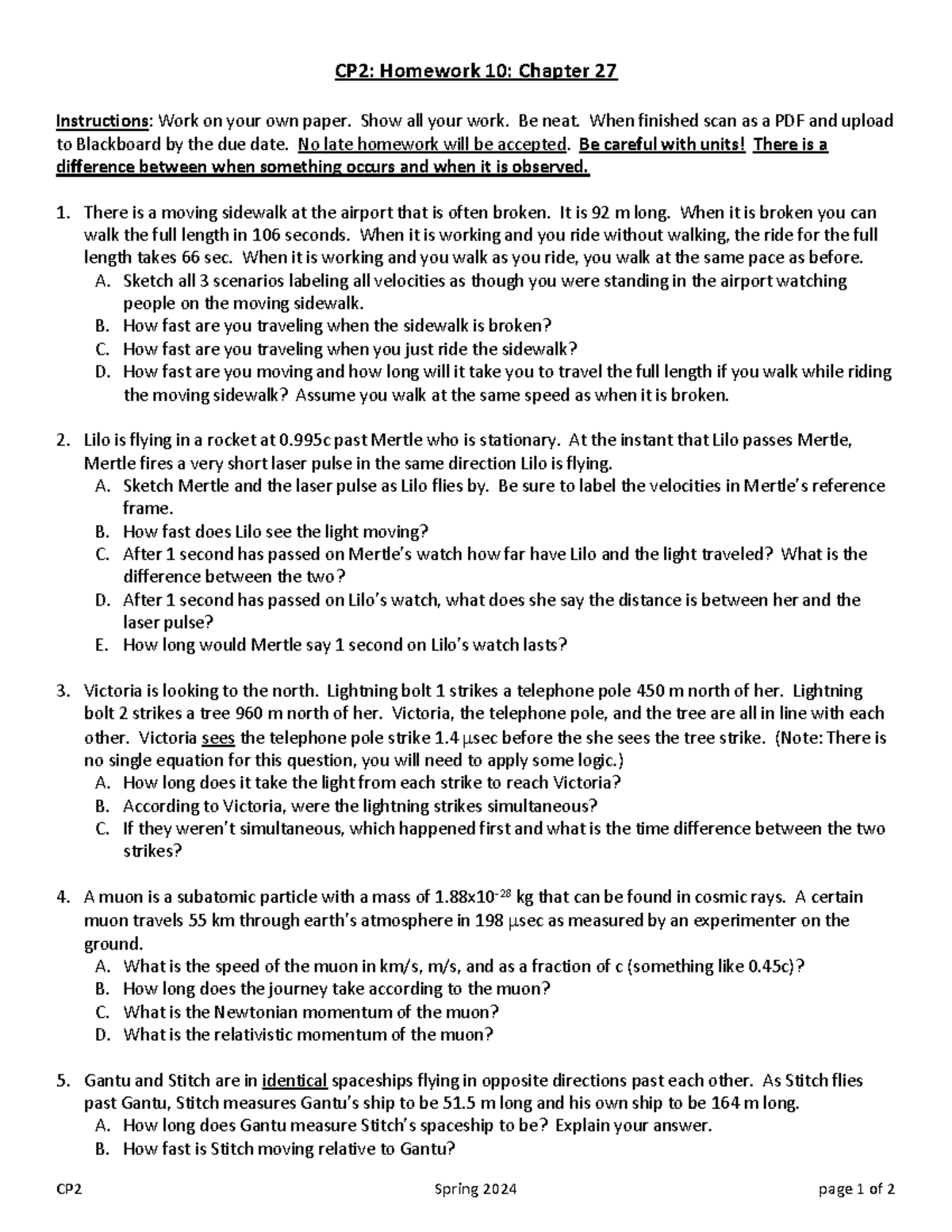 CP2 HW10 Ch27 - CP2 Spring 20 24 page 1 of 2 CP2: Homework 10 : Chapter ...