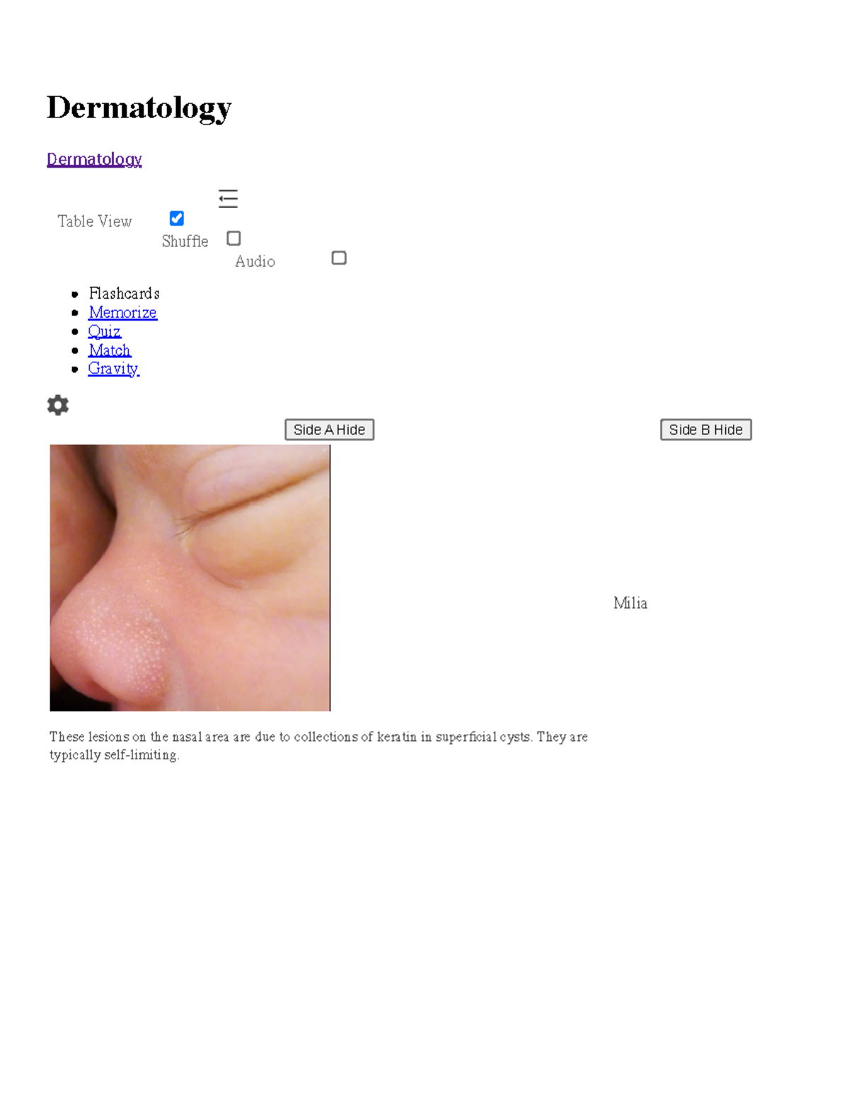 Derma NP Review - INDEX CARD - Table View Shuffle Audio Dermatology ...