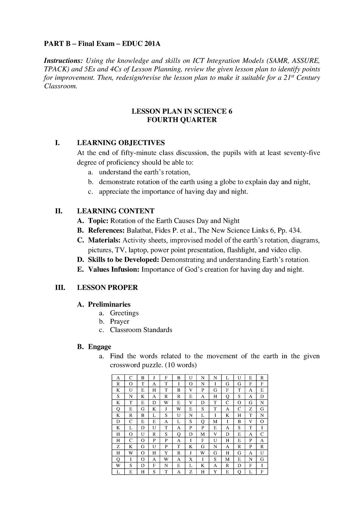 Partb-Final Exam-EDUC201a - PART B – Final Exam – EDUC 201A ...