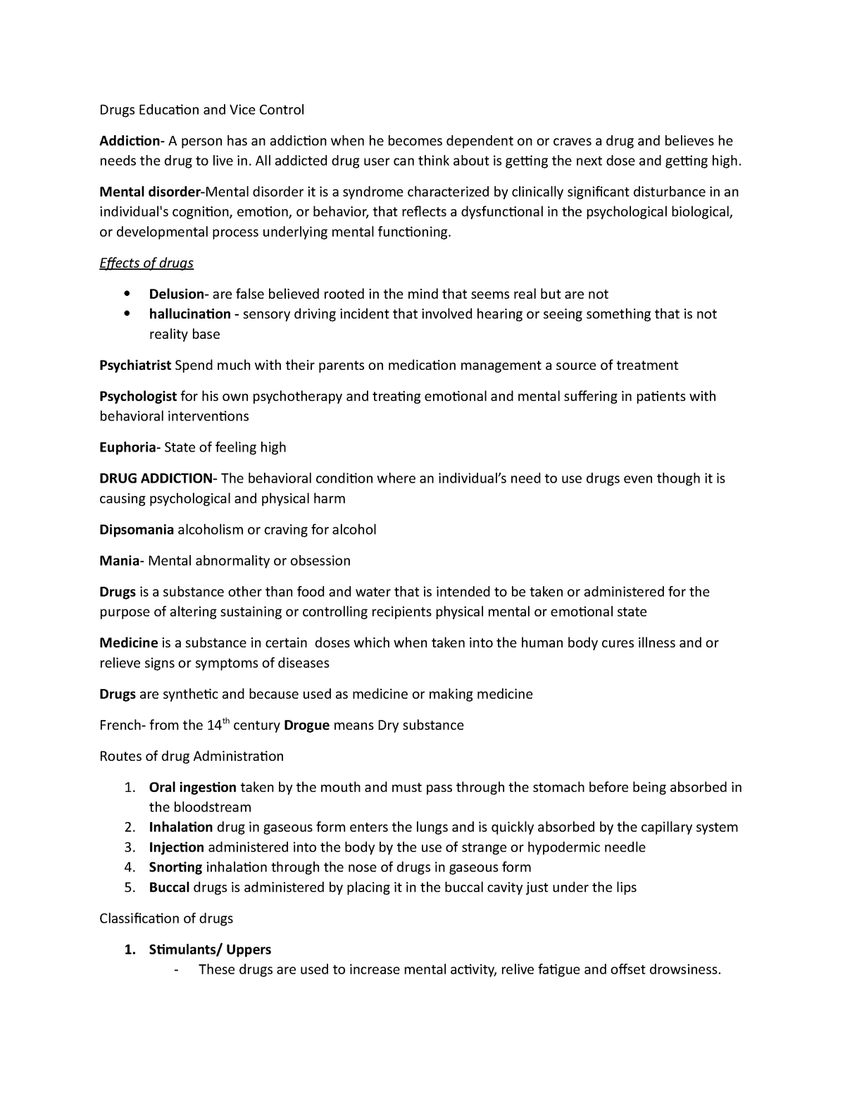 DRUG Education Lecture Notes 1 2 Drugs Education And Vice Control 