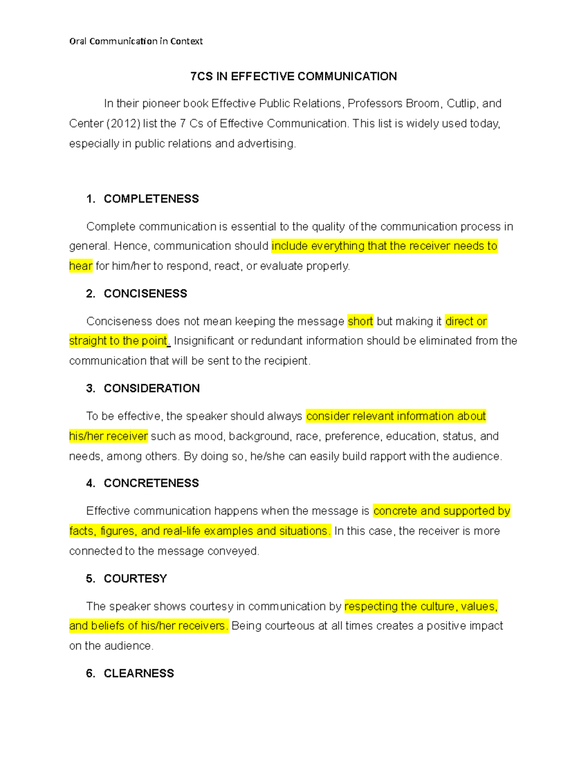 7CS-IN- Effective- Communication - Oral Communication in Context 7CS IN ...