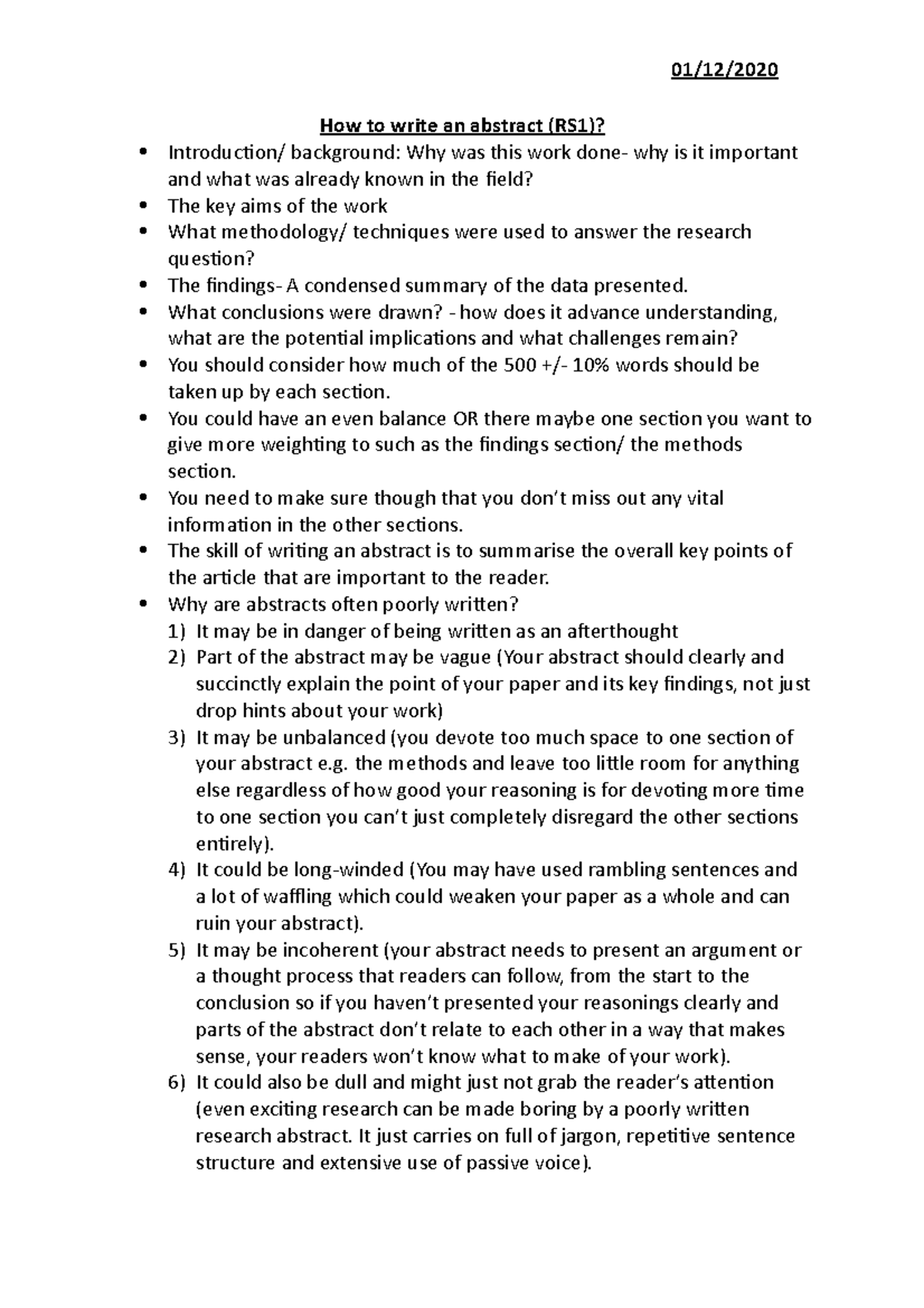 how-to-write-an-abstract-lecture-from-dr-h-wallace-notes-01-12-how