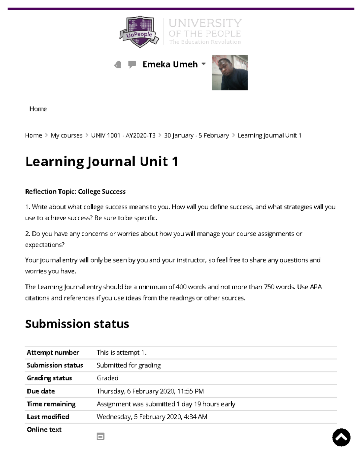 Learning Journal Unit 1 - Home Learning Journal Unit 1 Reection Topic ...