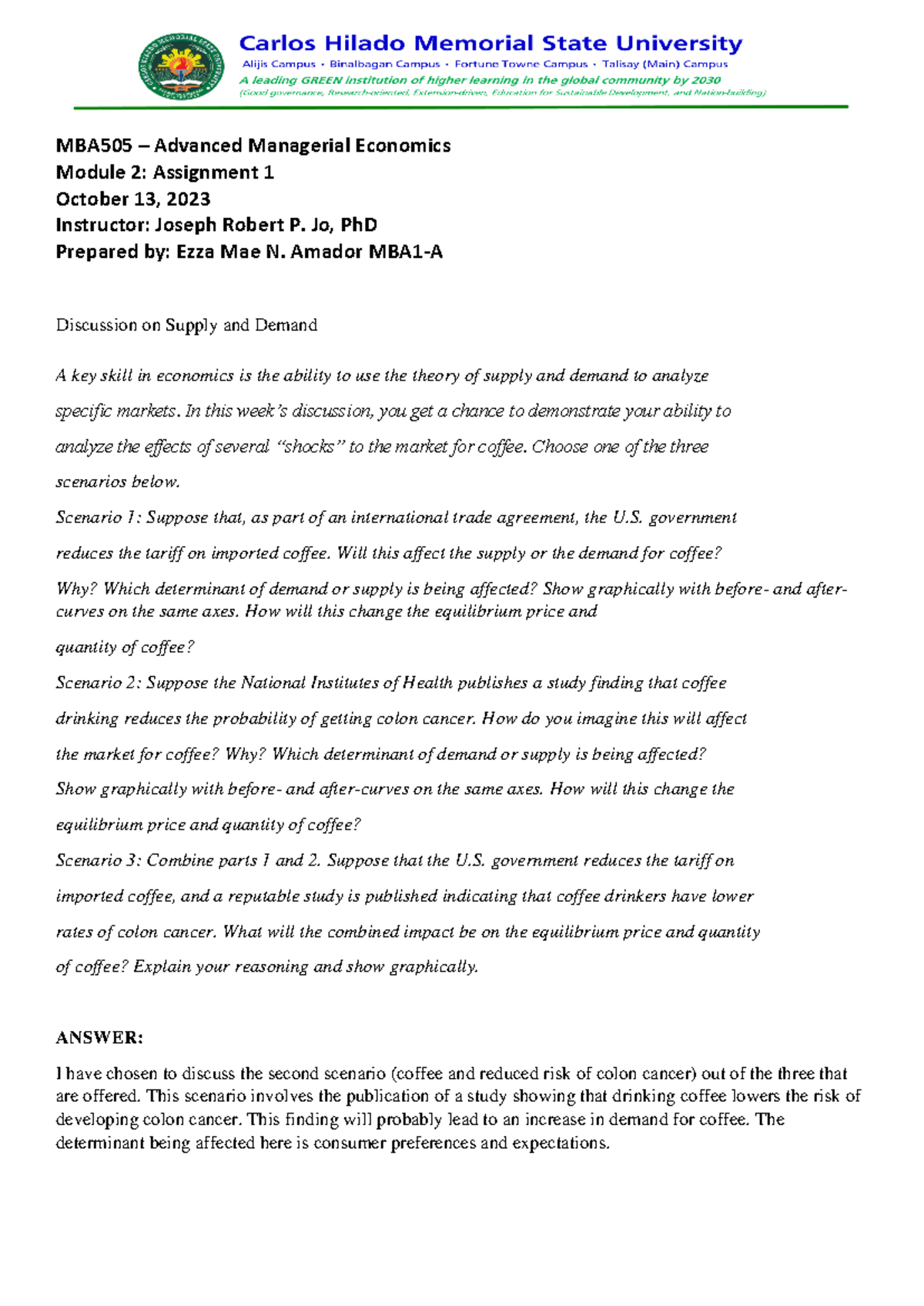 Amador Ezza Mae MBA505 Module 2 Assignment 1 - MBA505 – Advanced ...