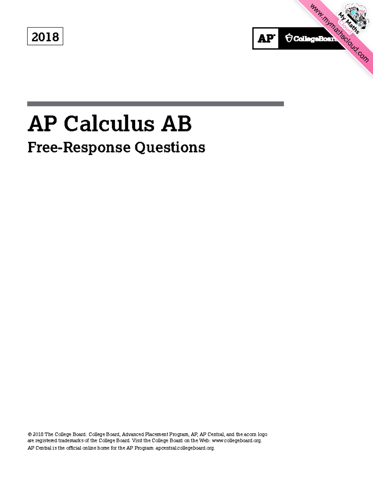 AB 2018 Paper - 2018 AP Calculus AB Free-Response Questions © 2018 The ...