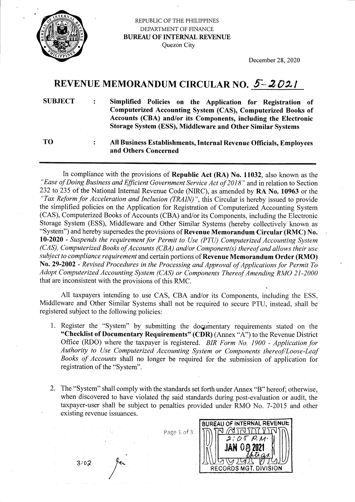 RMC No. 5-2021 - Revenue Memorandum Circulars - Relevant Topics For ...