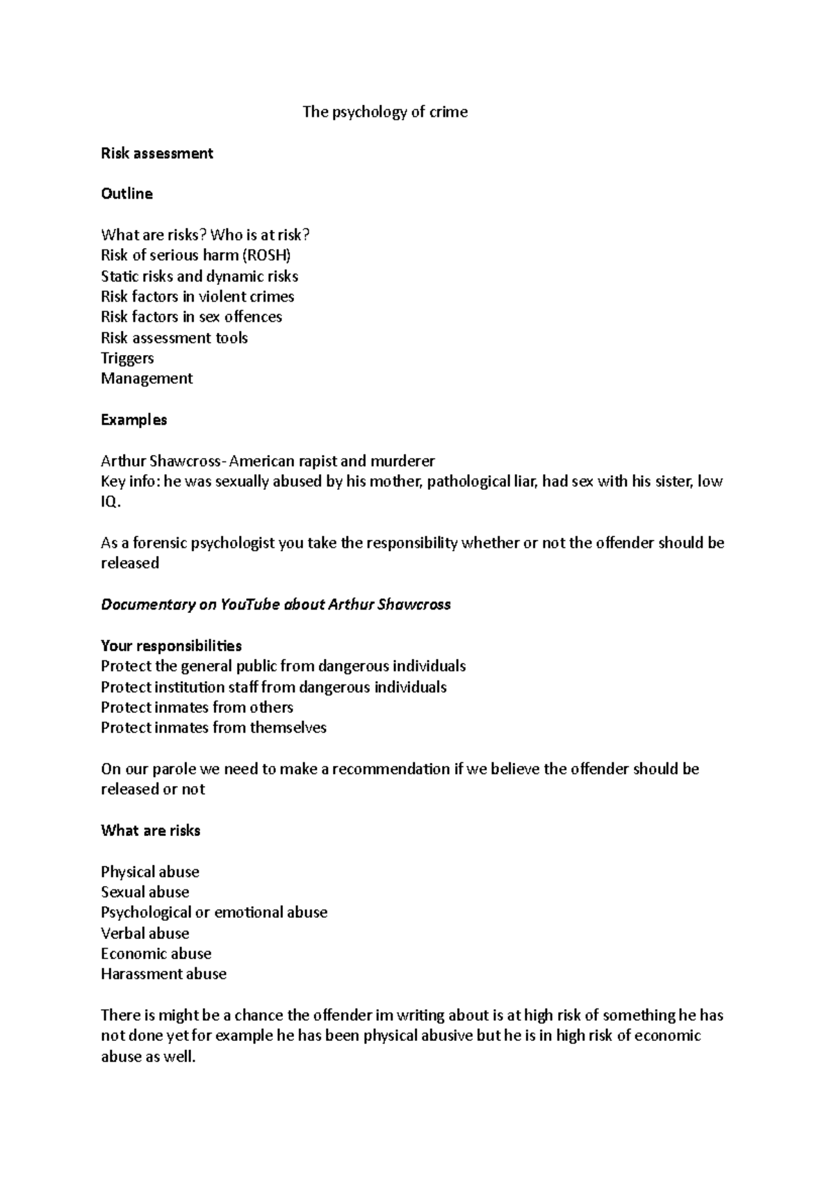 Notes for parole - Jenny Josephs - The psychology of crime Risk ...