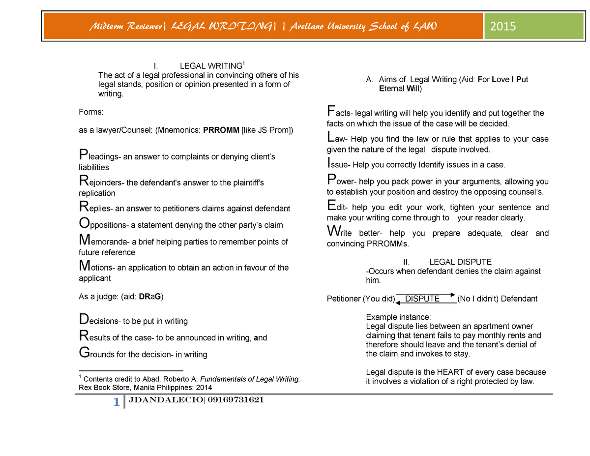 Legal Writing Reviewer I LEGAL WRITING 1 The Act Of A Legal   Thumb 1200 927 