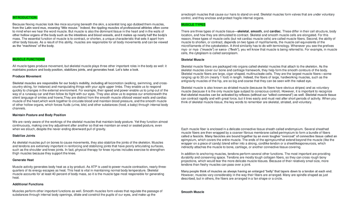 Muscularnotes Reading Materials INTRODUCTION Because flexing