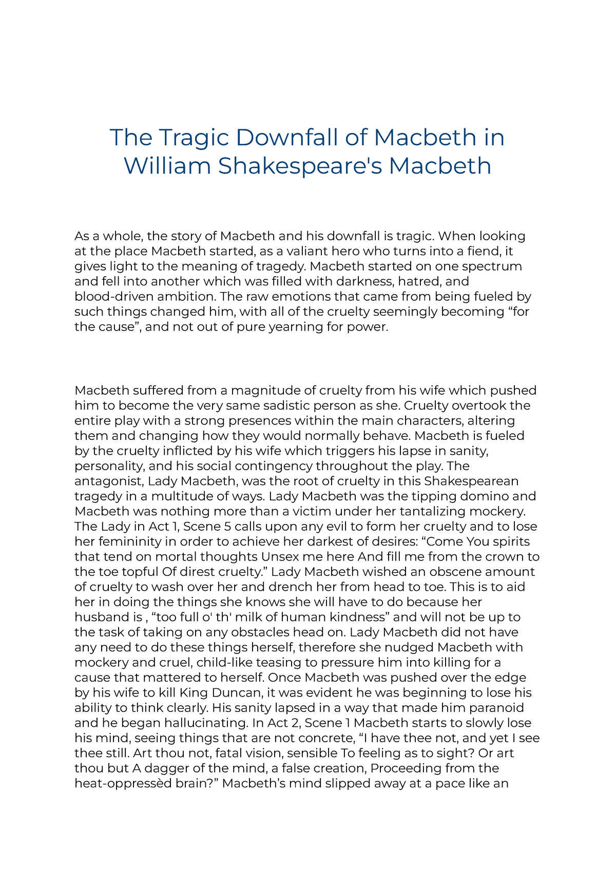 macbeth's tragic downfall essay