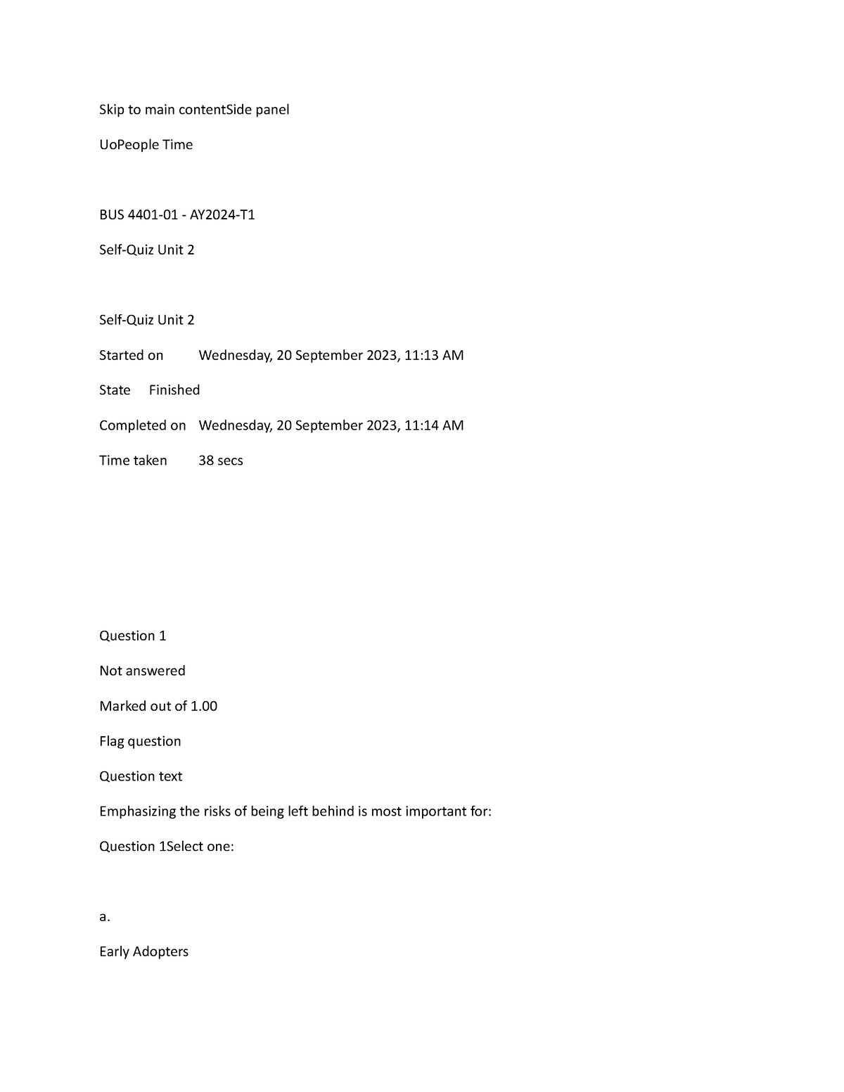 Self Quiz Unit 2 BUS 4401 - Skip To Main ContentSide Panel UoPeople ...