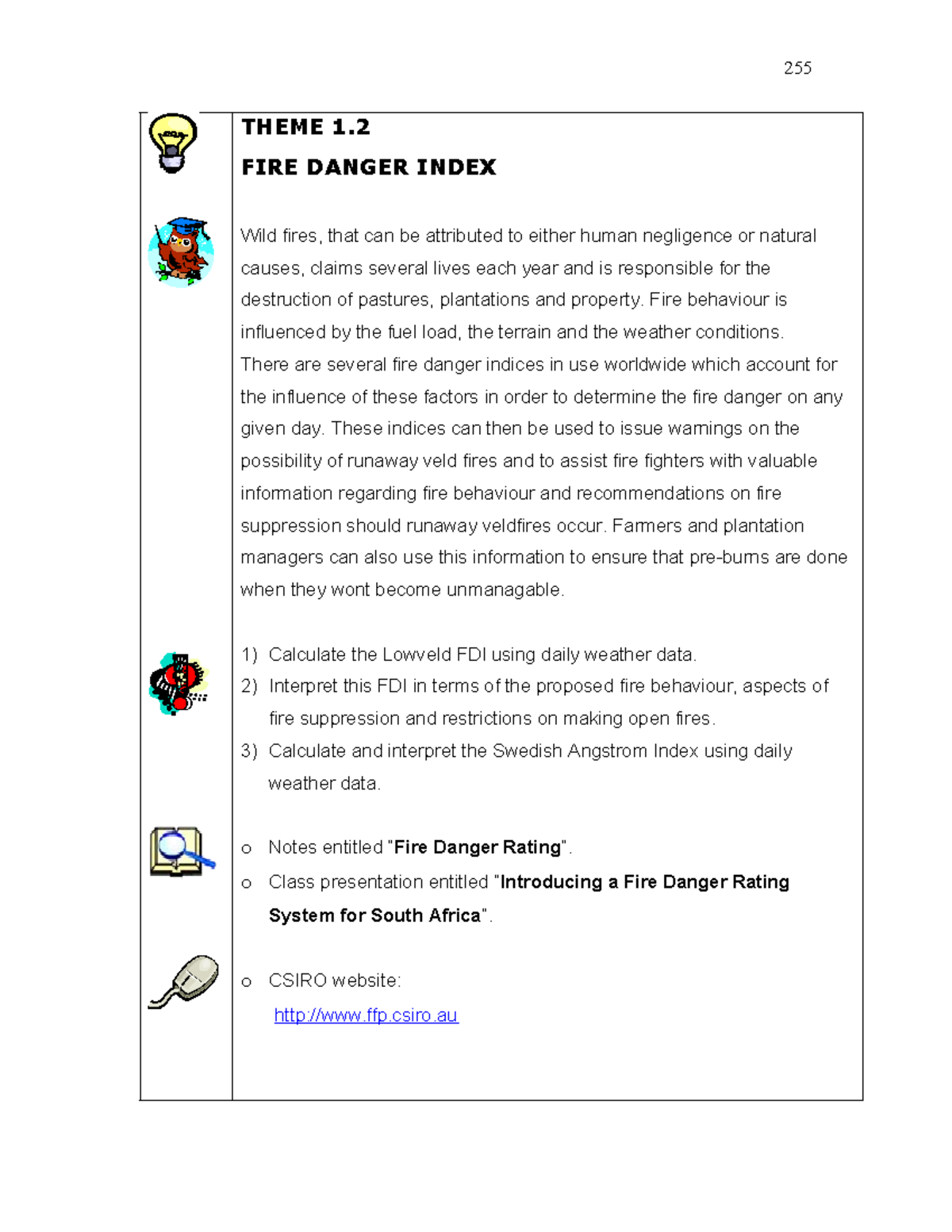 8- Theme 1.2 fire - non - 255 THEME 1. FIRE DANGER INDEX Wild fires ...
