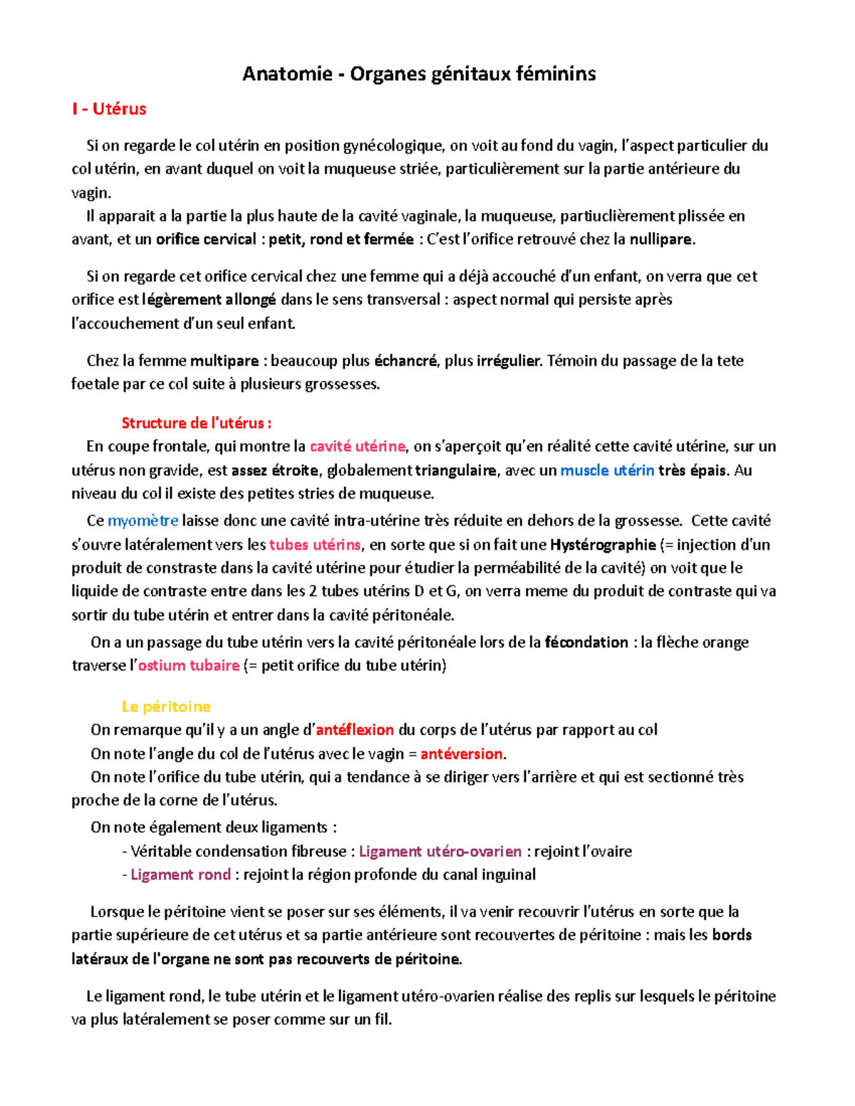 UE8 - 13 - Anatomie Des Organes Génitaux Féminins . PDF - Anatomie ...