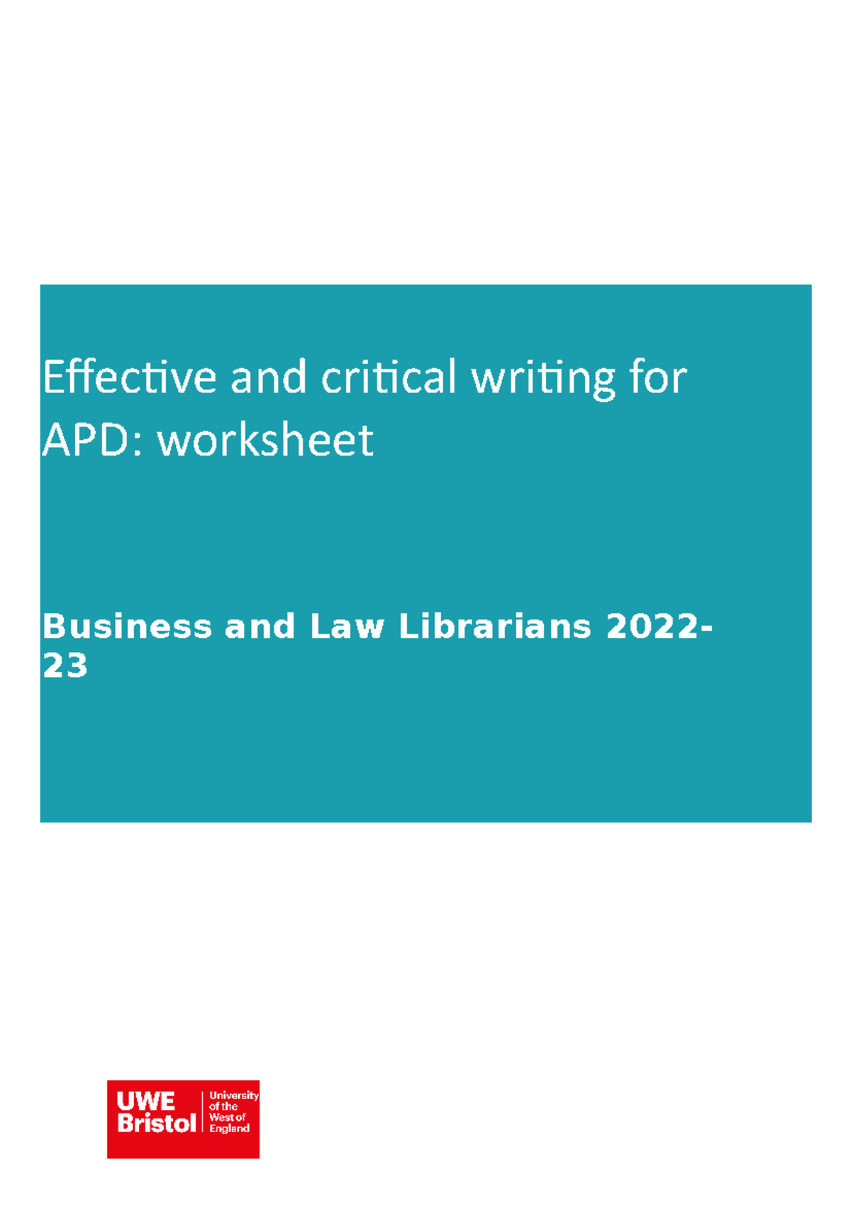 Effective and critical writing for APD worksheet - Effective and ...