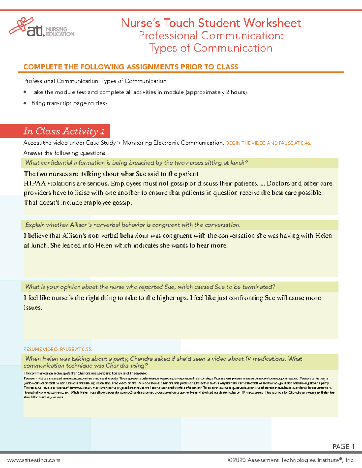 Types of communication Student Guide ATI EDUCATOR IMPLEMENTATION