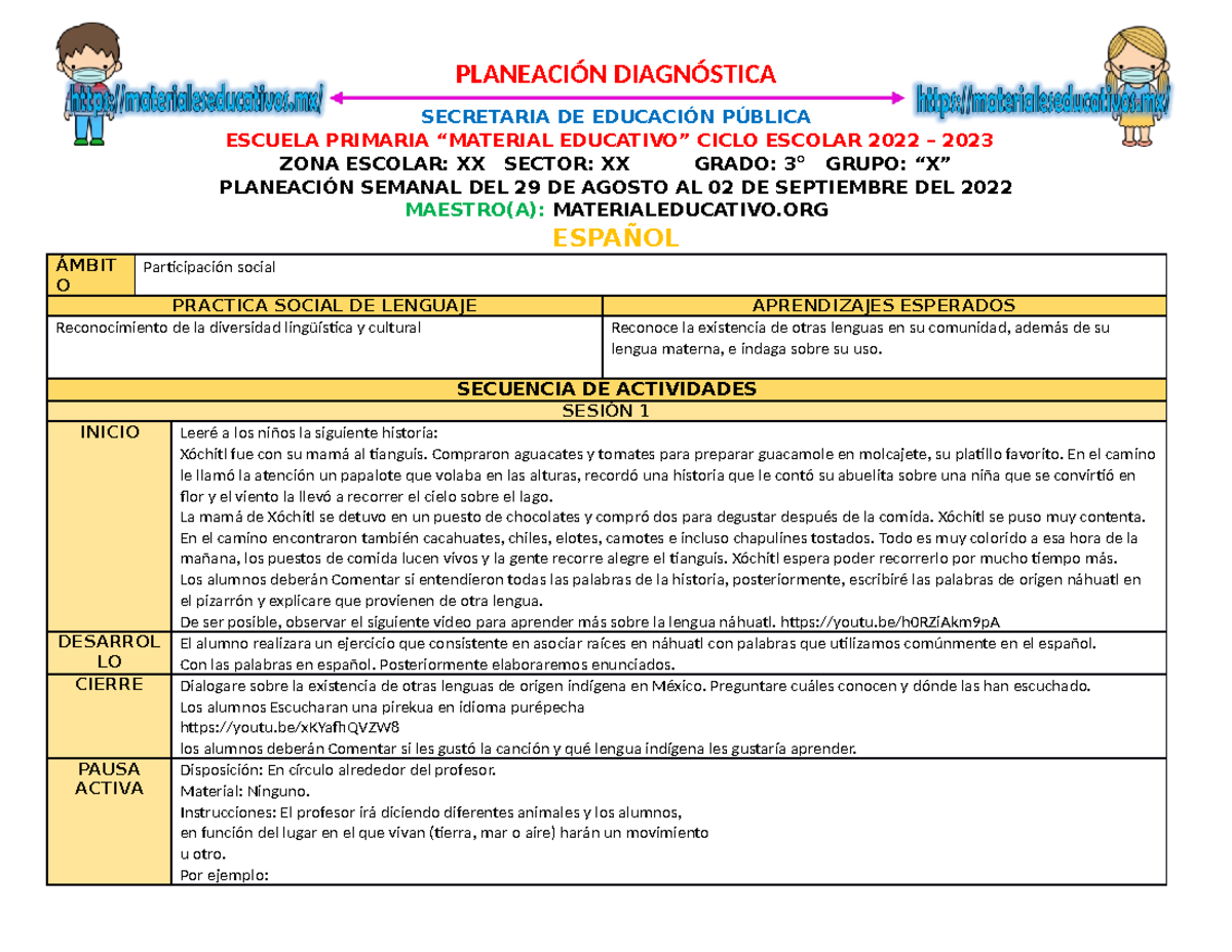 3° SEM.1 PLAN Diagnóstico 22-23 - PLANEACIÓN DIAGNÓSTICA SECRETARIA DE ...