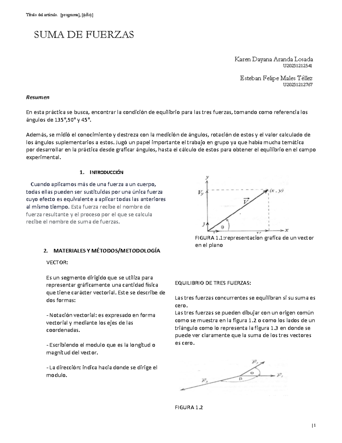 SUMA DE Fuerzas EN EL Plano - Título del artículo. [programa], [(año ...
