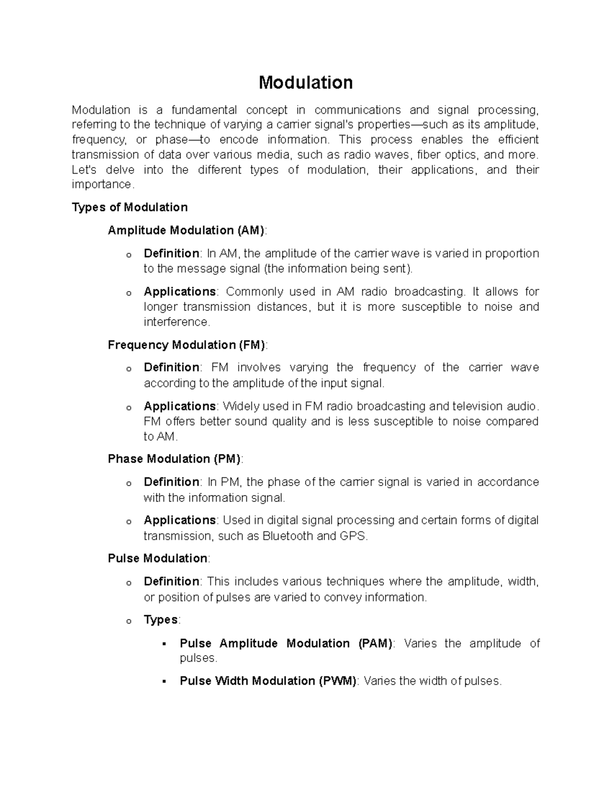 Modulation - Modulation Modulation is a fundamental concept in ...