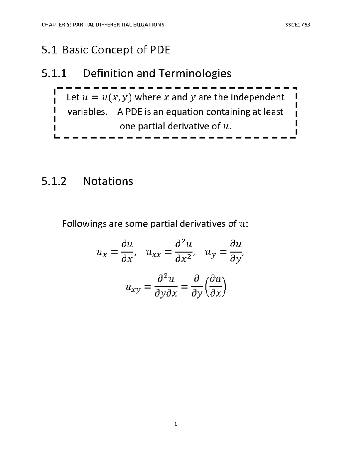 Chapter 5 Partial Differential Equation Chapter 5 Partial Differential Equations Ssce1793 5 4964