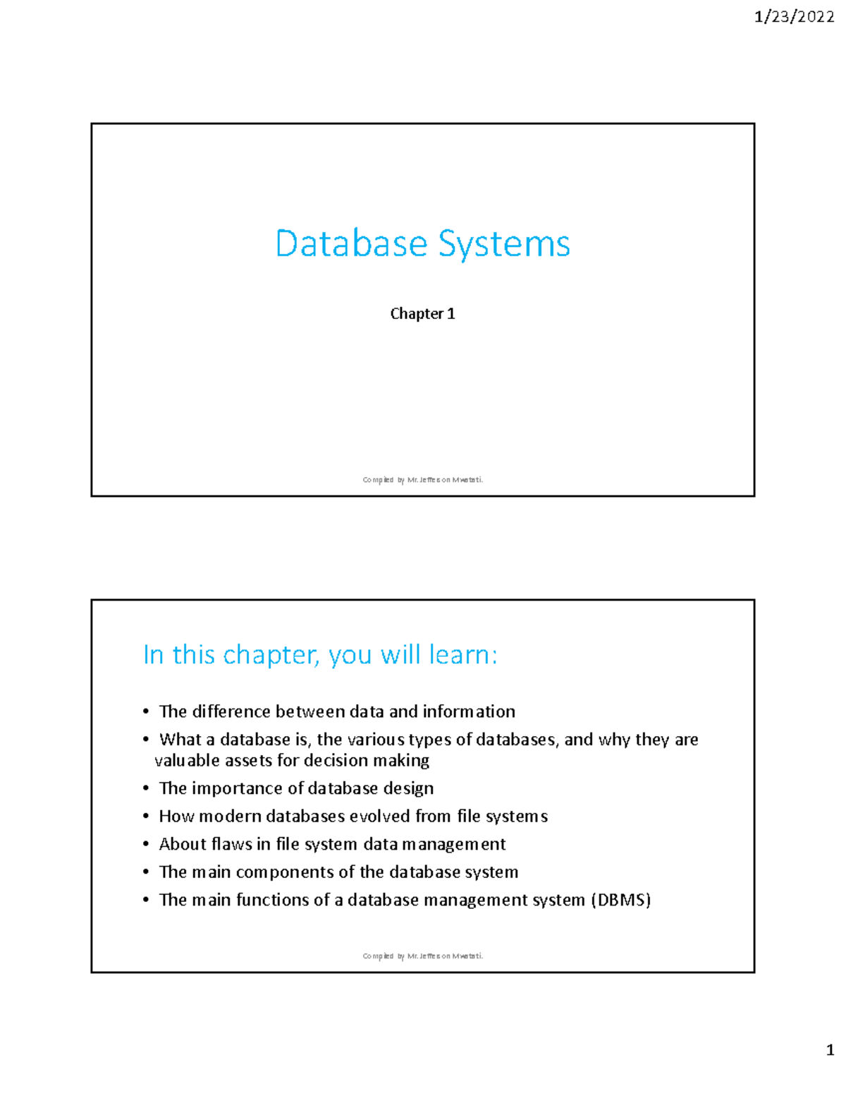 DBMS Chapter 01 DATABASE MANAGEMENT SYSTEM Database Systems Chapter