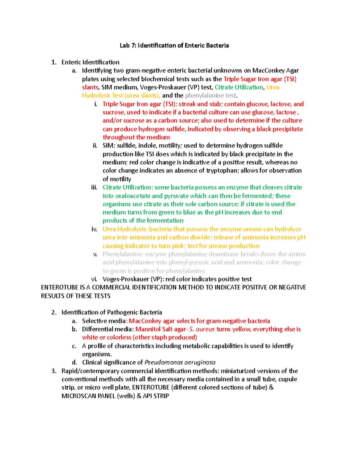 Lab 7 8 quiz - Lab - Lab 7: Identification of Enteric Bacteria Enteric ...