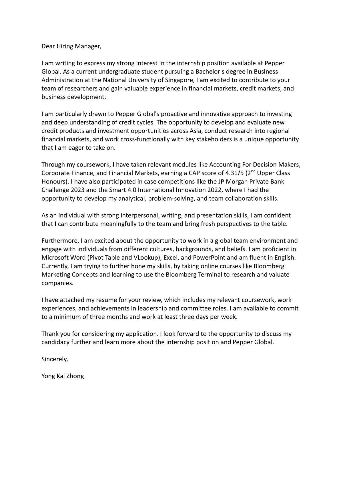 Cover Letter - Pepper Global - Dear Hiring Manager, I am writing to ...