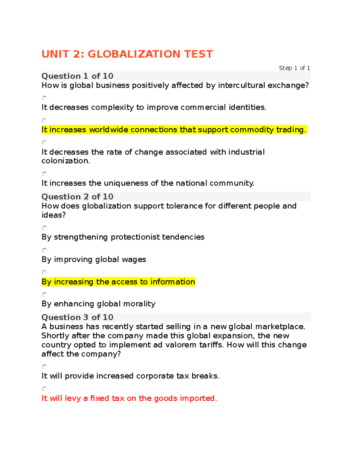 globalization unit 2 written assignment