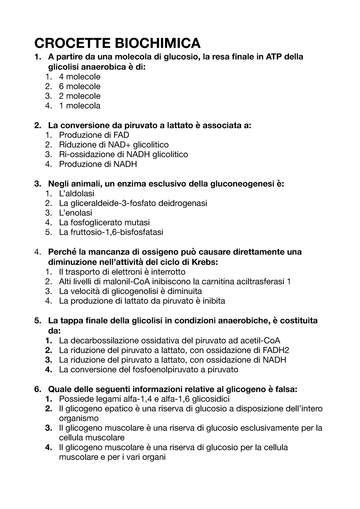 Domande Biochimica - Biologia - UniPr - Studocu