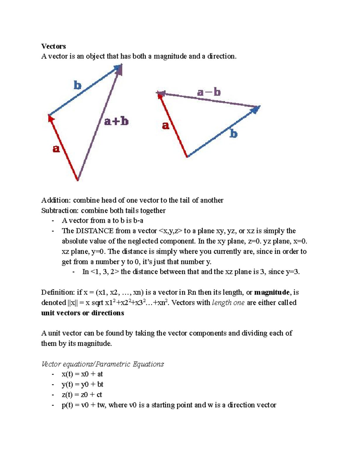 MVC - summary of lecture notes on vectors tangent planes and lines ...