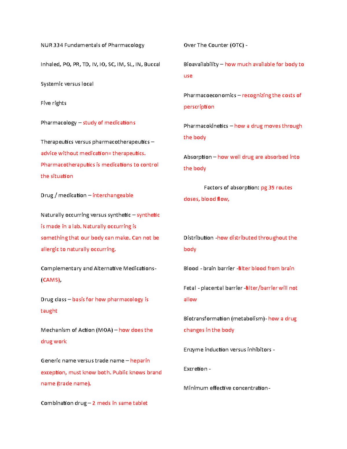 334 - Pharmacology Chapter 1 - NUR 334 Fundamentals Of Pharmacology ...