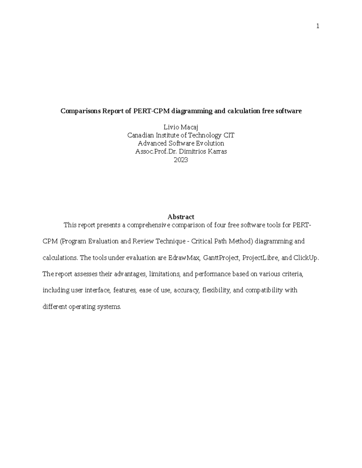 Comparisons Report of PERT-CPM diagramming and calculation free ...