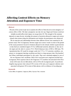 Affecting Context Effects on Memory Attention and Exposure Time