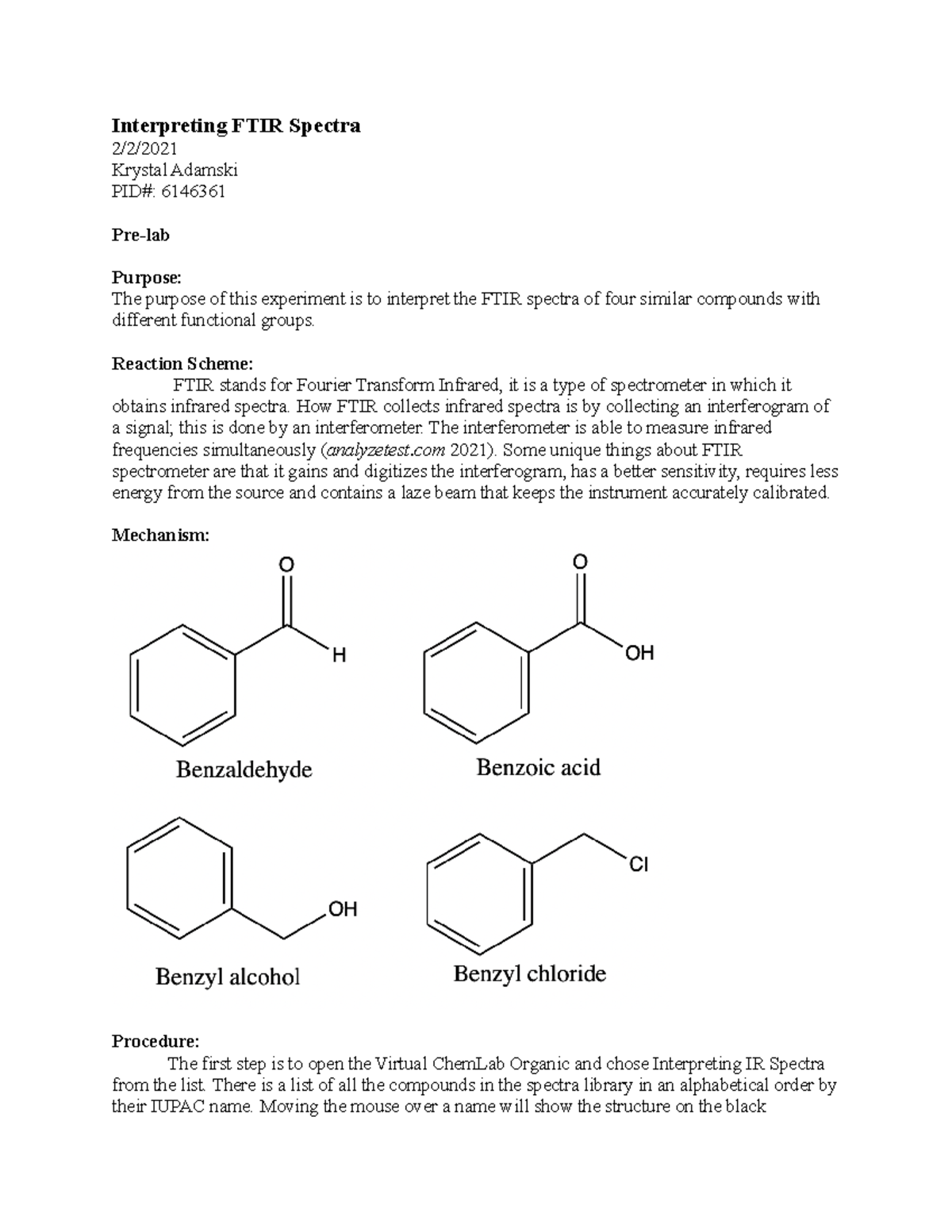 Interpreting FTIR Spectra Lab Report Interpreting FTIR Spectra 2/2