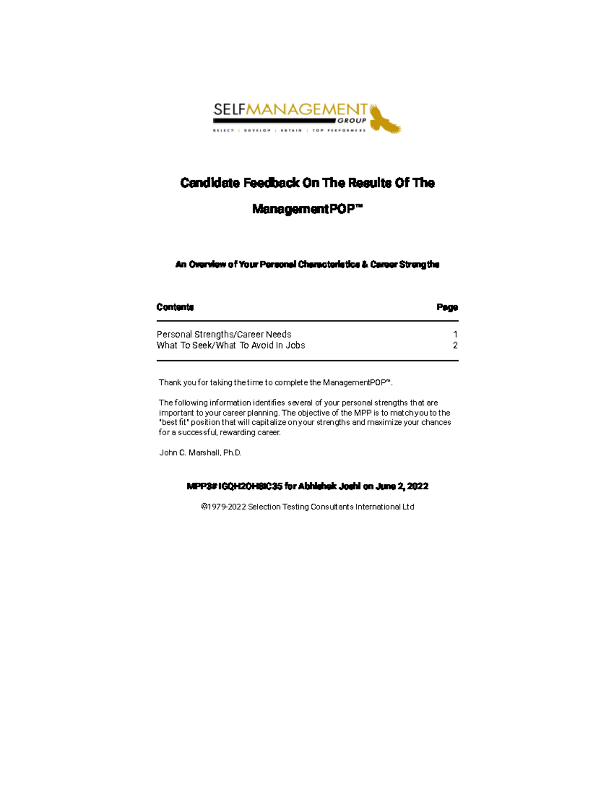 Reliance Online Assessment Candidate Feedback On The Results Of The