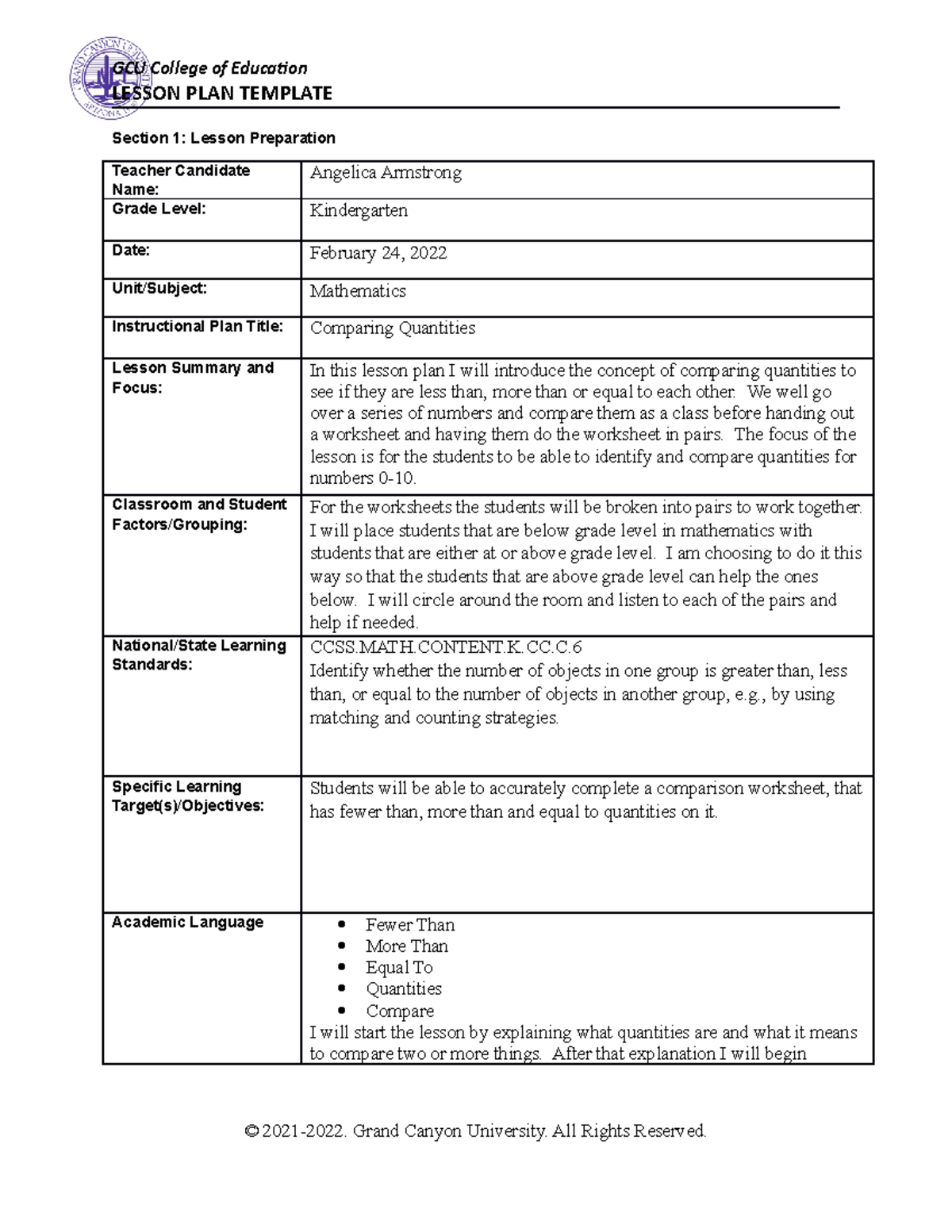 Lesson Plan Topic 3 AArmstrong - ELM-470 - GCU - Studocu