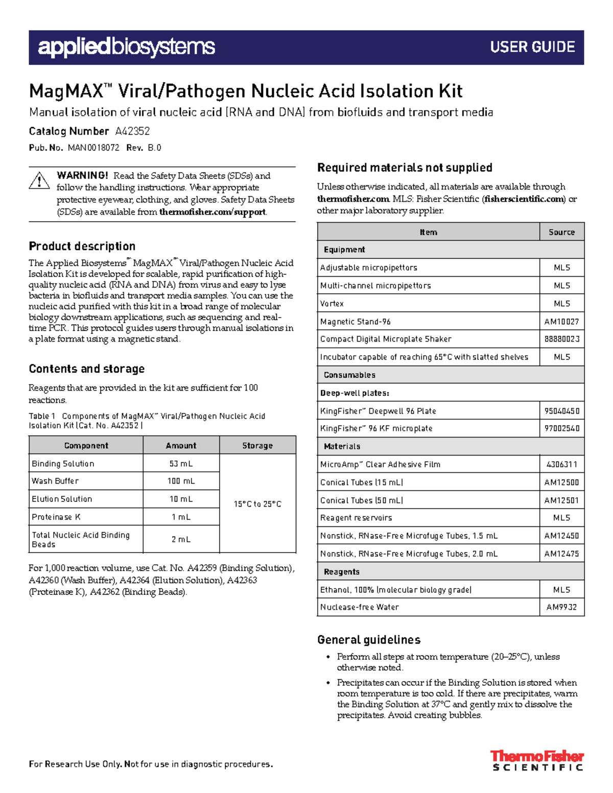 Mag MAXViral Patho Nucl Acid Isolat Kit Manual UG MagMAX ™ Viral