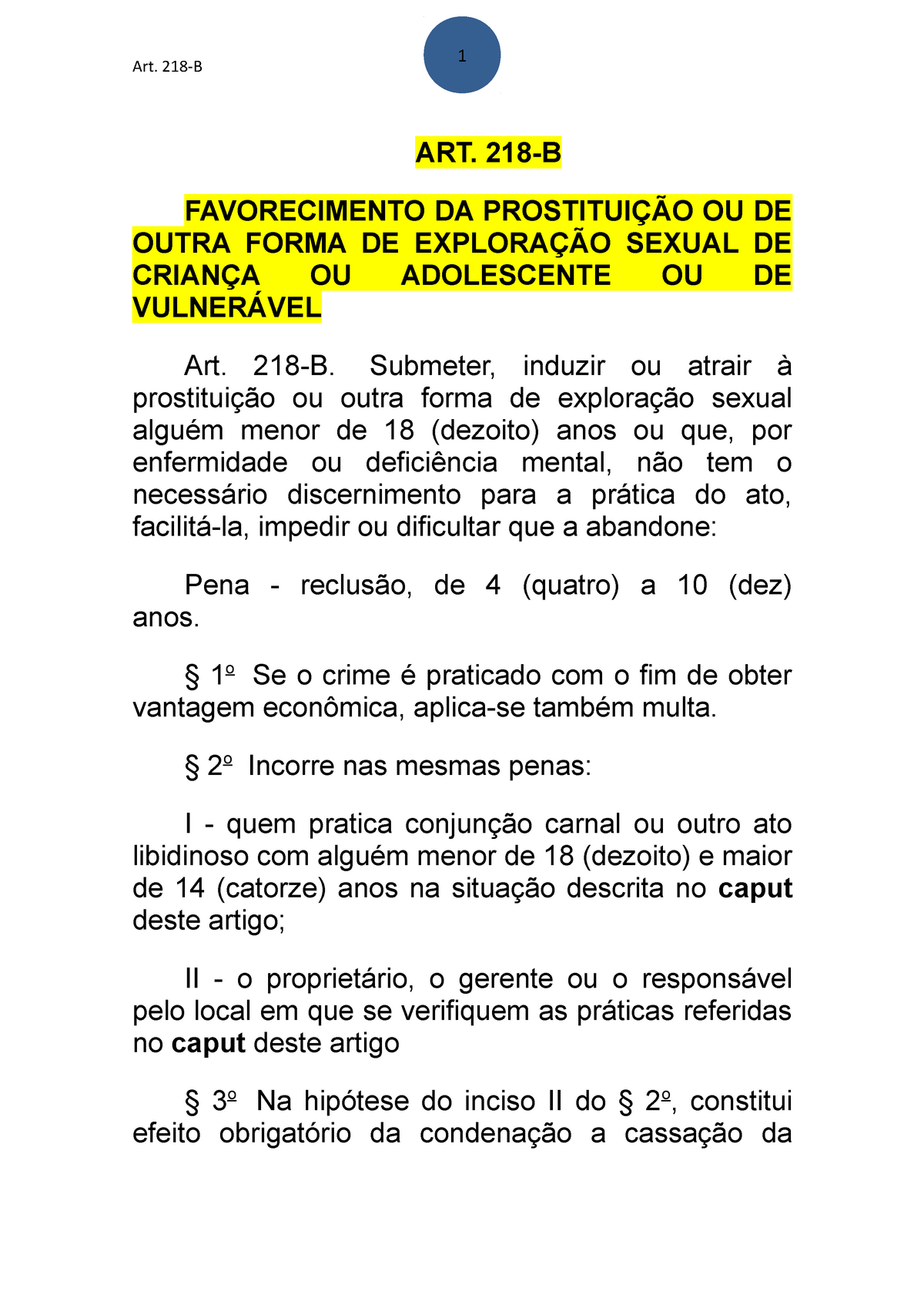 ART 218-B - Resumo Direito Penal I - ART. 218-B FAVORECIMENTO DA ...