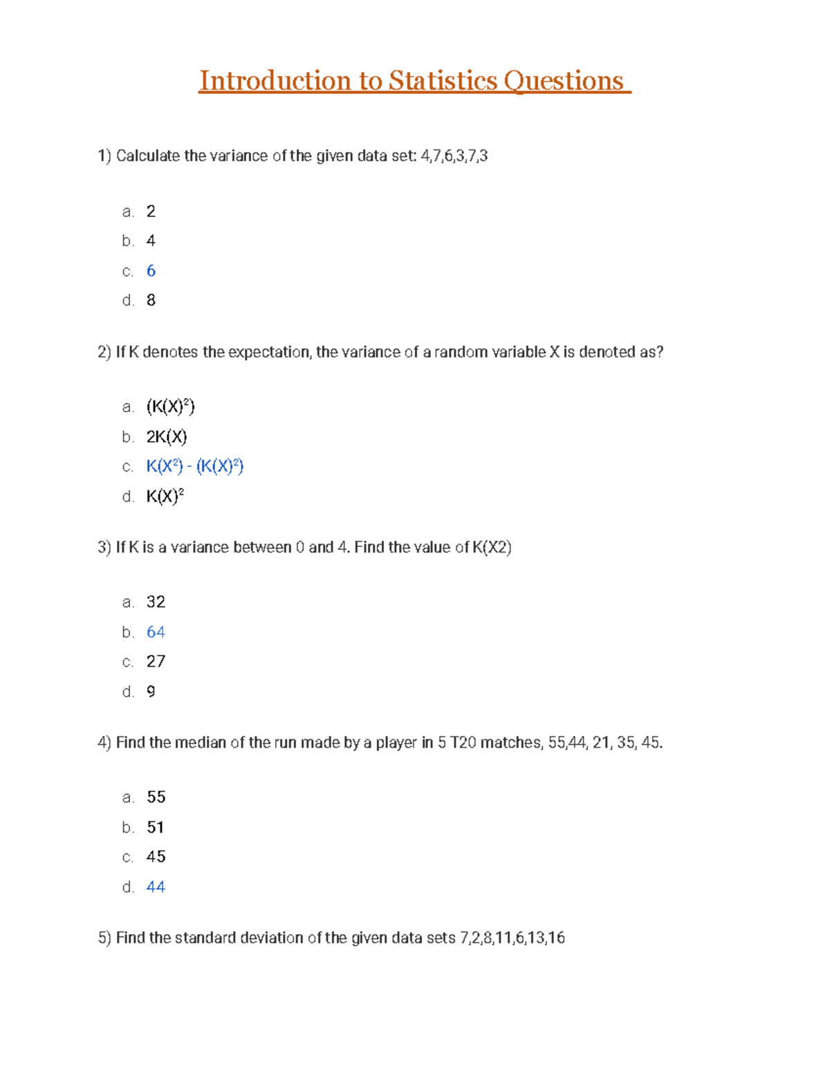 Introduction To Statistics MCQ Questions - Introduction To Statistics ...