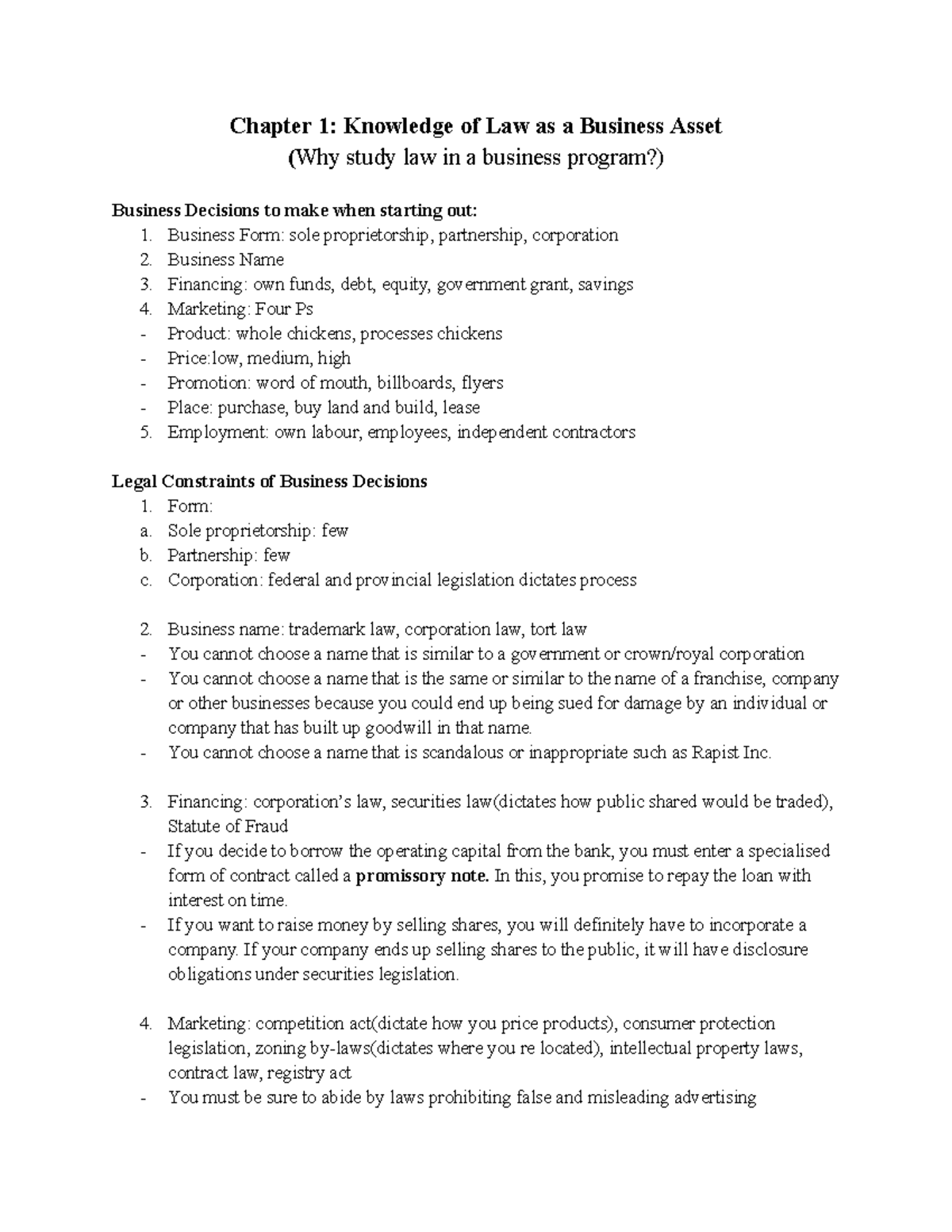 Business Law Chapter 1 Chapter 1 Knowledge of Law as a Business