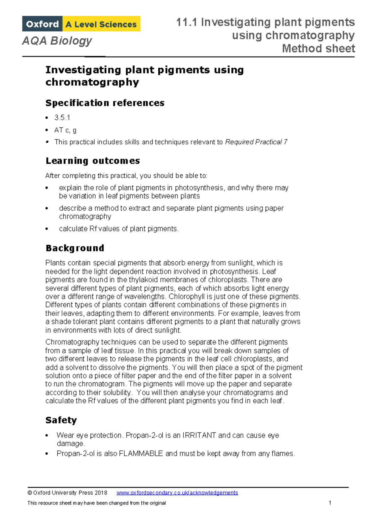 Oxo ABio Q 1101 Pr02 Xxaann - AQA Biology Investigating Plant Pigments ...